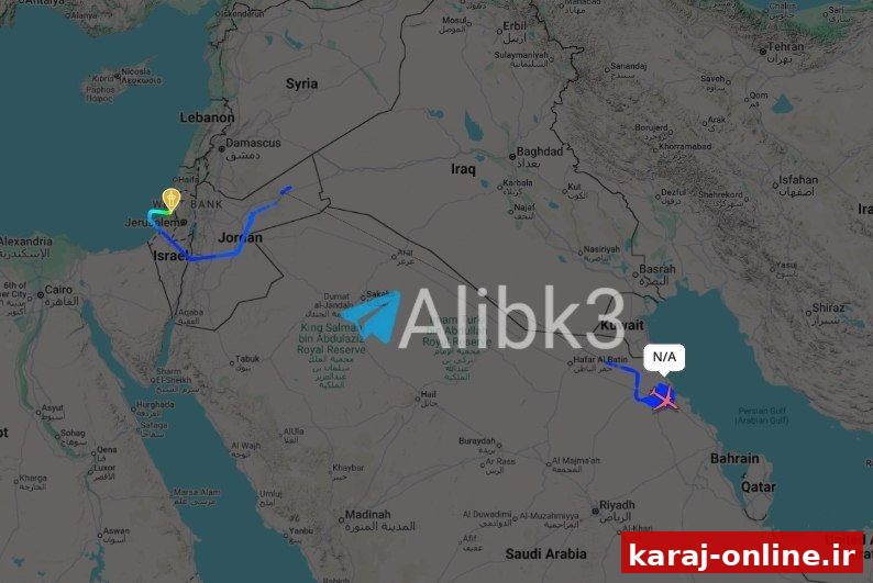 هواپیمای سوخت‌رسانی که هم اکنون بر فراز عربستان سعودی در حال پرواز است، از تل‌آویو برخاسته است./ لحظه‌ای نیوز