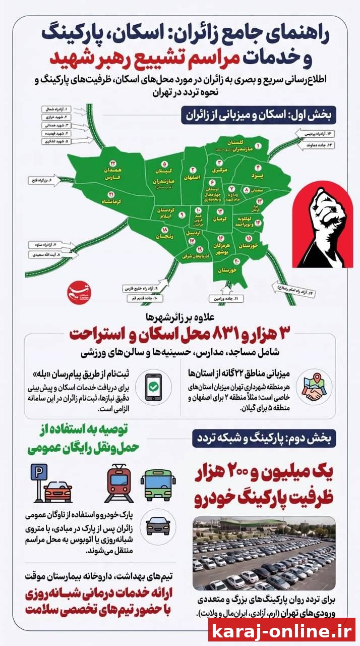 راهنمای جامع زائران؛ اسکان، پارکینگ و خدمات مراسم تشییع رهبر شهید