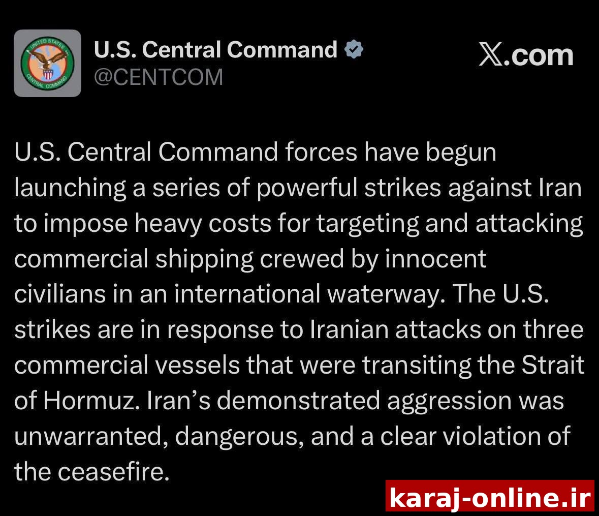 —/ فرماندهی مرکزی ایالات متحده