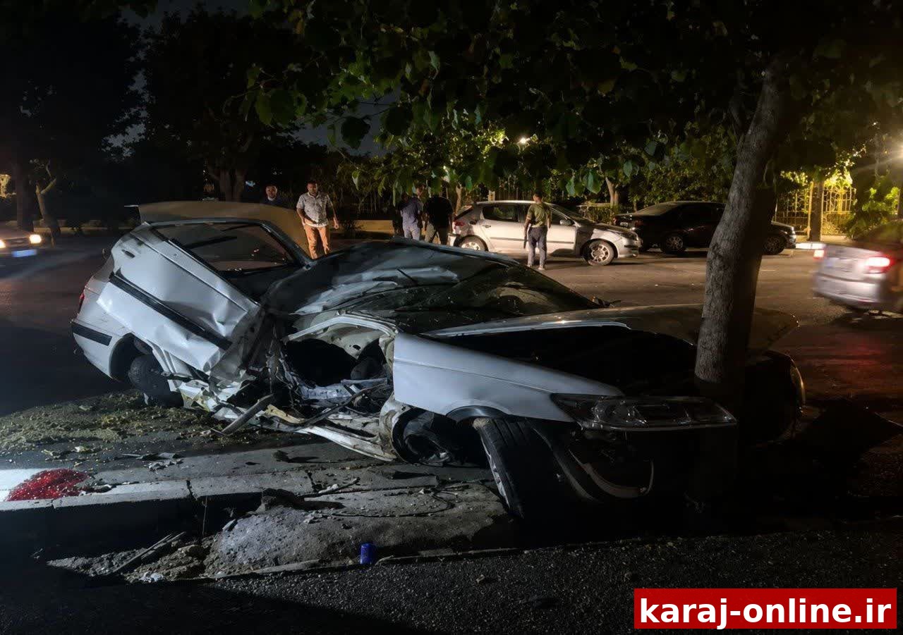 برخورد مرگبار پژو پارس با تیر چراغ برق در کرج
