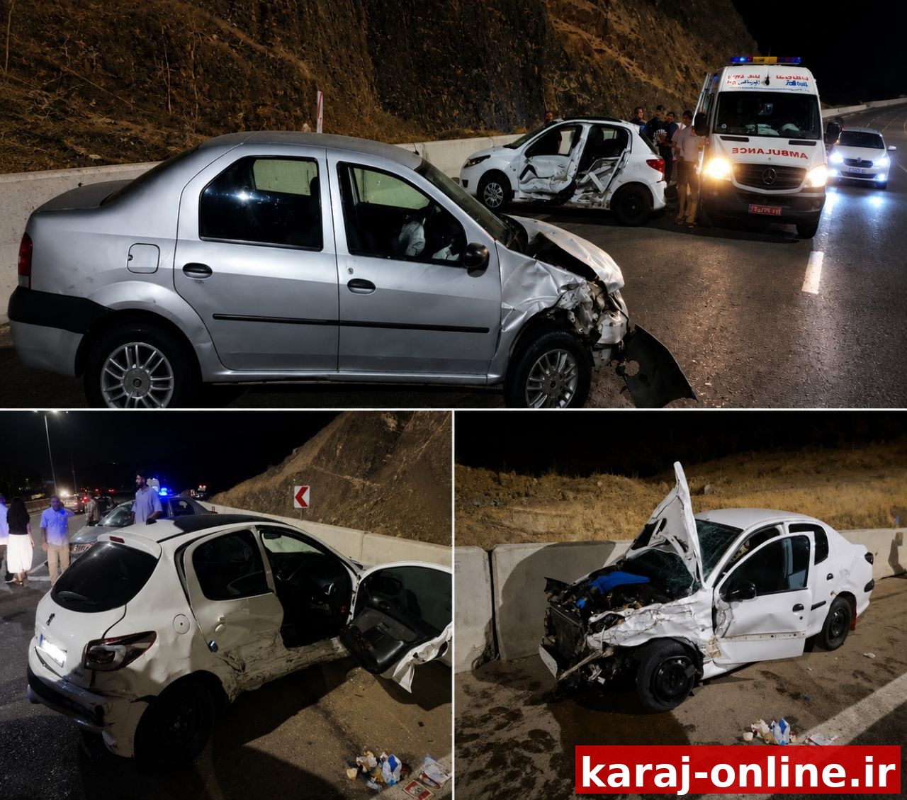 تصادف زنجیره‌ای پژو ۲۰۷، ال‌۹۰ و پژو ۲۰۷ در کرج؛ دو مصدوم محبوس شدند