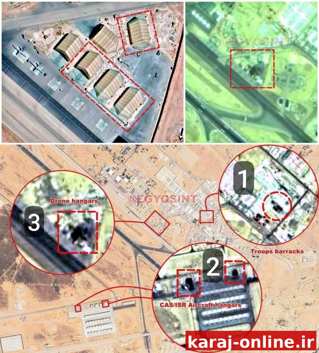 تصاویر ماهواره ای از پایگاه موفق السلطی اردن، اصابت ۴ موشک دیگر به این پایگاه را تایید می کند