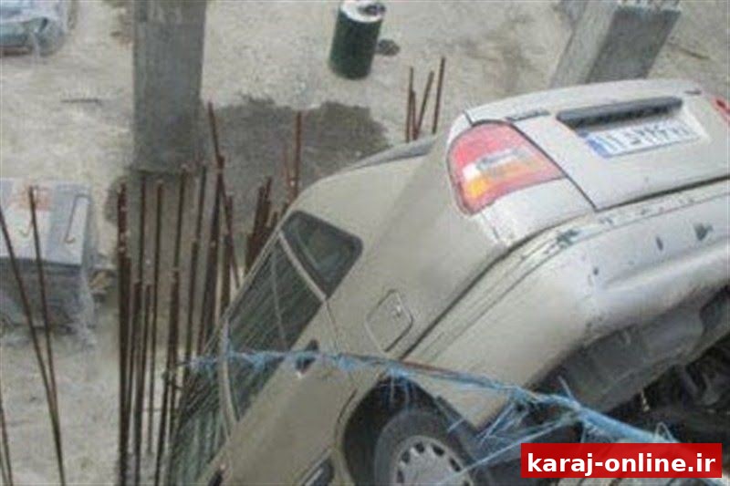 بی‌احتیاطی راننده، پراید را به درون گودال ۷ متری پرت کرد