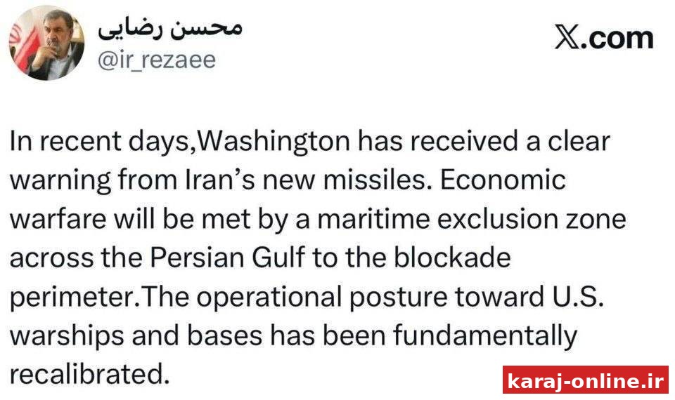 دبیر شورای عالی امنیت ملی: جنگ اقتصادی با ایجاد منطقۀ ممنوعۀ دریایی در سراسر خلیج فارس تا محدودۀ محاصره پاسخ داده خواهد شد