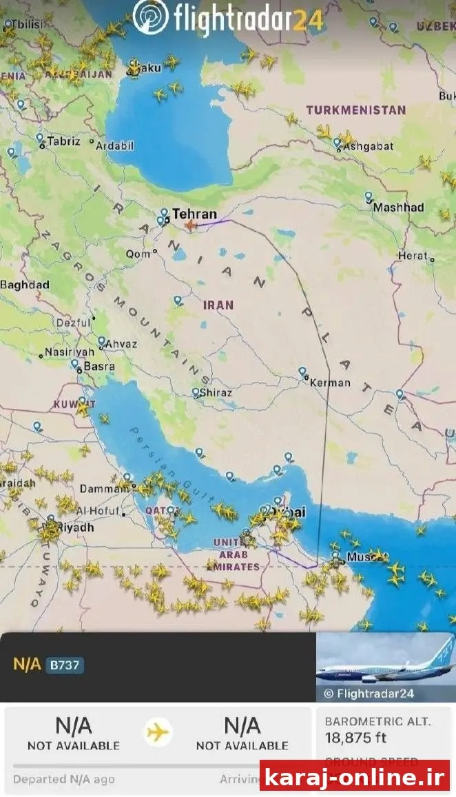 ‼یک فروند هواپیمای بوئینگ ۷۳۷ شخصی (سری بیزنس جت بوئینگ) از مبدا ابوظبی درحال فرود در تهران است
