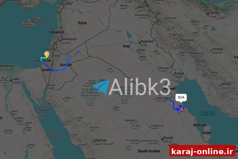 هواپیمای سوخت‌رسانی که هم اکنون بر فراز عربستان سعودی در حال پرواز است، از تل‌آویو برخاسته است./ لحظه‌ای نیوز