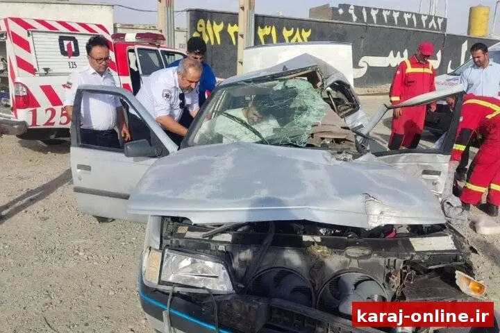 تصادف پژو ۴۰۵ و کامیون در جاده قدیم کرج–هشتگرد