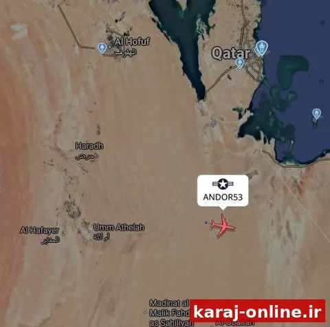 «یک فروند هواپیمای E-3 Sentry نیروی هوایی آمریکا با علامت پروازی ANDOR53 بر فراز شرق عربستان سعودی و در نزدیکی…