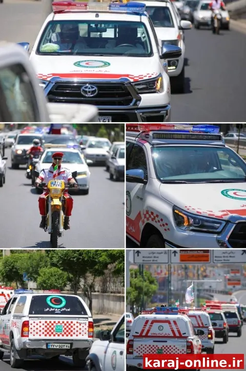 نمایش اقتدار و آمادگی امدادی؛ رژه موتوری و خودرویی هلال‌احمر البرز