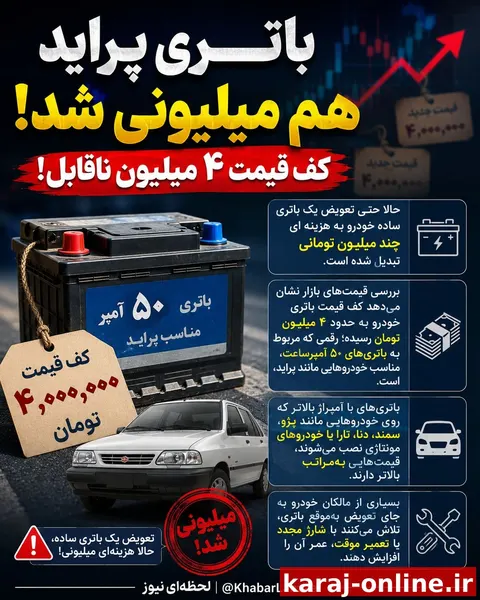 باتری پراید هم میلیونی شد / کف قیمت ۴ میلیون ناقابل