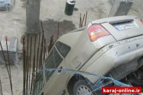 بی‌احتیاطی راننده، پراید را به درون گودال ۷ متری پرت کرد