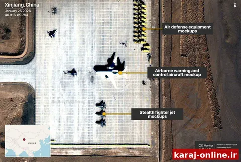 تصاویر ماهواره‌ای جدید نشان می‌دهد که چین اهداف ساختگی برای جنگنده‌های F-35، F-16، پدافند هوایی پاتریوت و هواپیمای آواکس E-767 ژاپن در یک محدوده بیابانی تازه آسفالت شده در نزدیکی لوپ نور ساخته است